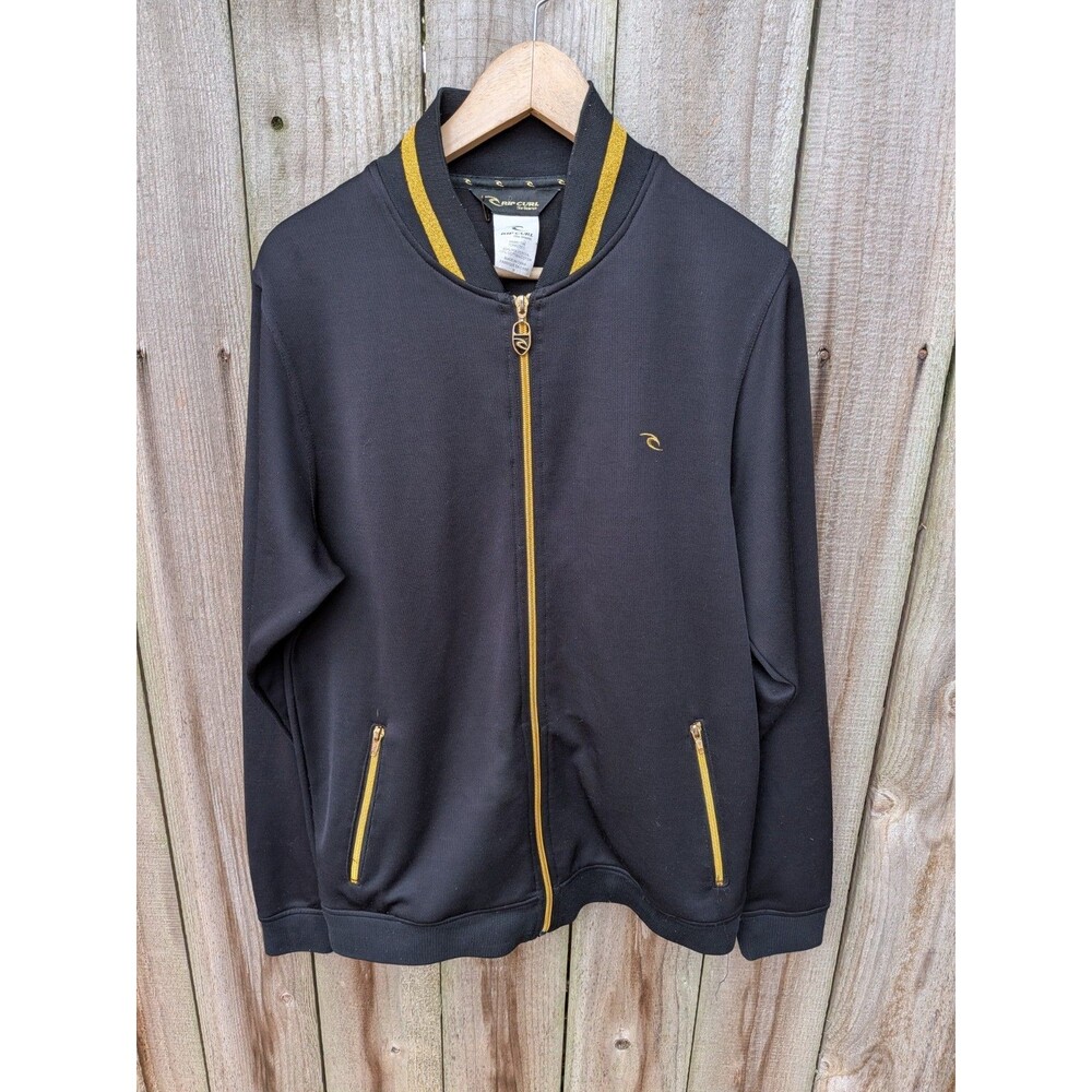 Vintage Rip Curl Track Warm Up Jacket Medium Black Gold Full Zip Y2K